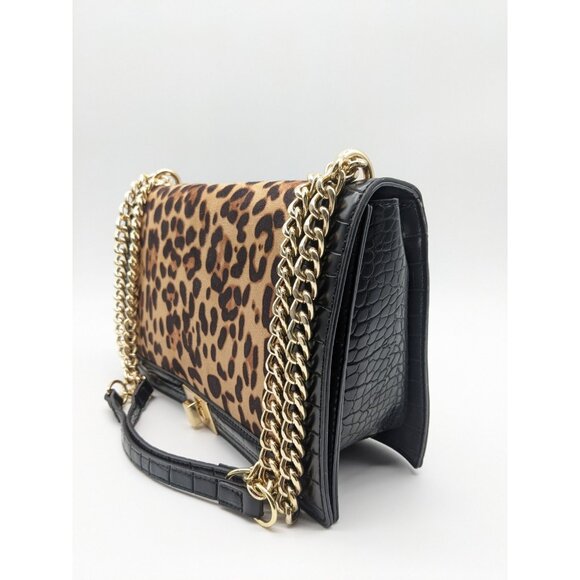 INC Ajae flap over convertible crossbody shoulder bag -Leopard Croc Black - Picture 4 of 12